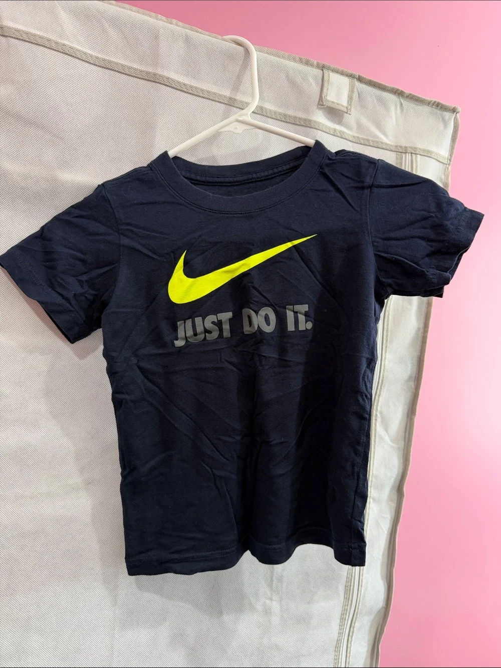 Nike Kids Navy Tee with Neon Yellow Swoosh